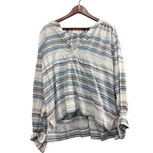 Carve Designs Womens Striped V-Neck Blouse L Organic Cotton NWT